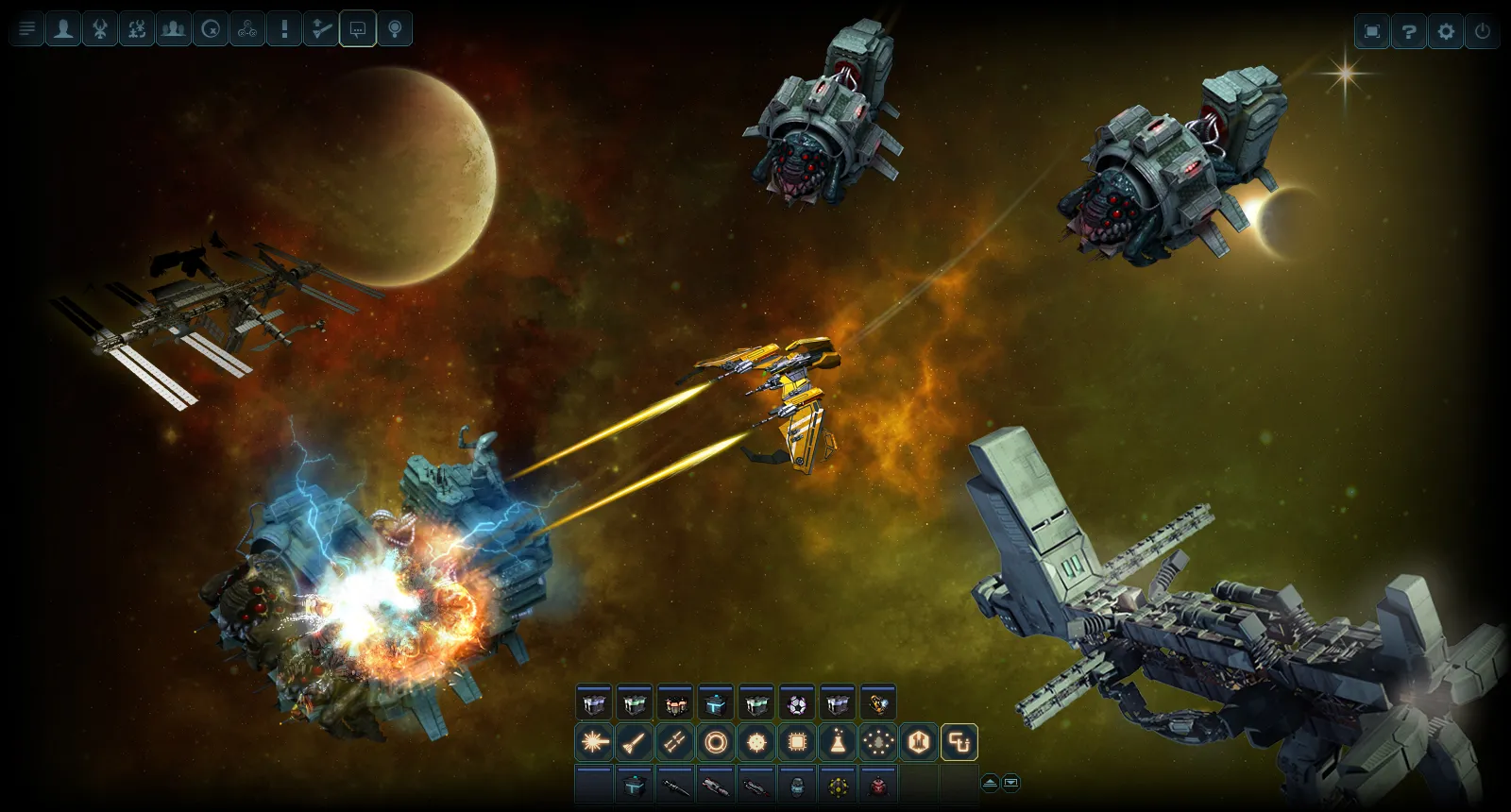 Proxima gameplay: laser fire on an alien ship
